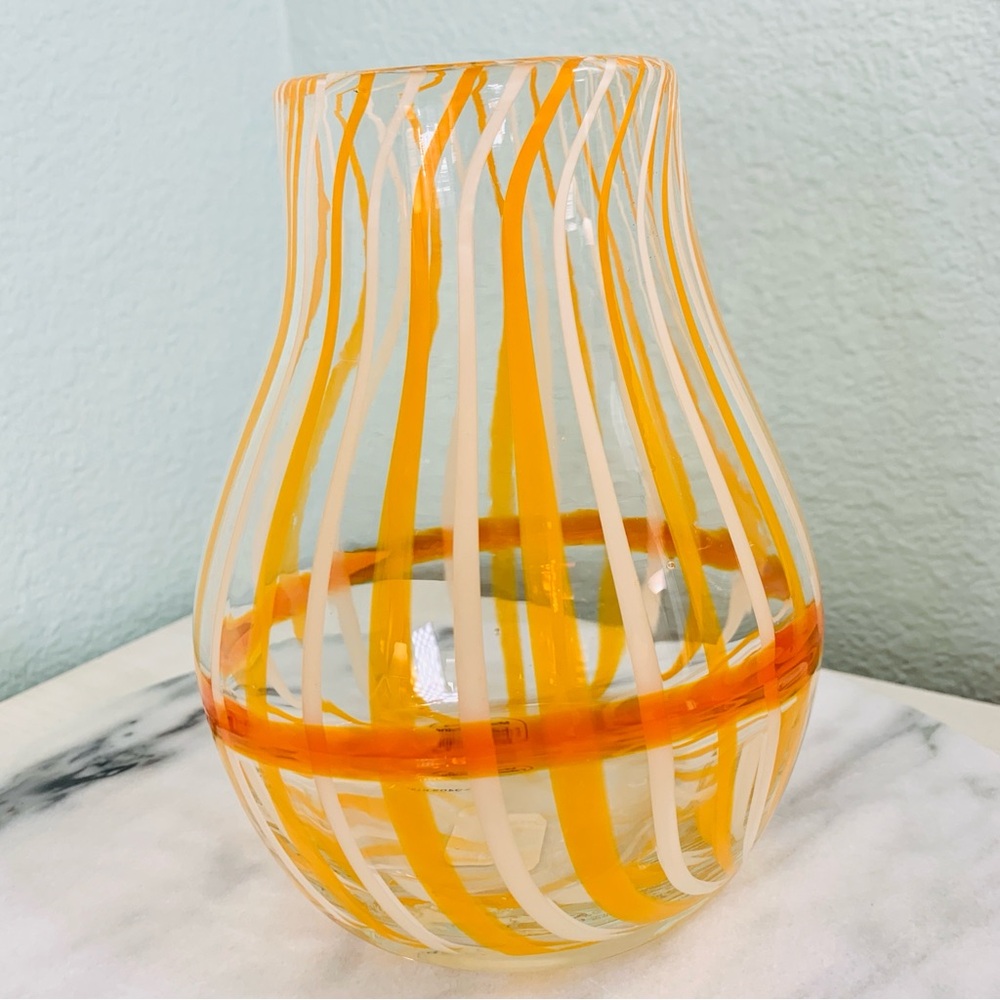 Anthropologie Venezia Glass Vase Coral Hand-Painted